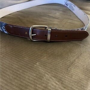 Doc Murphy Men’s Adjustable Blue w/ Brown Leather & Brass Buckle Belt EUC!!